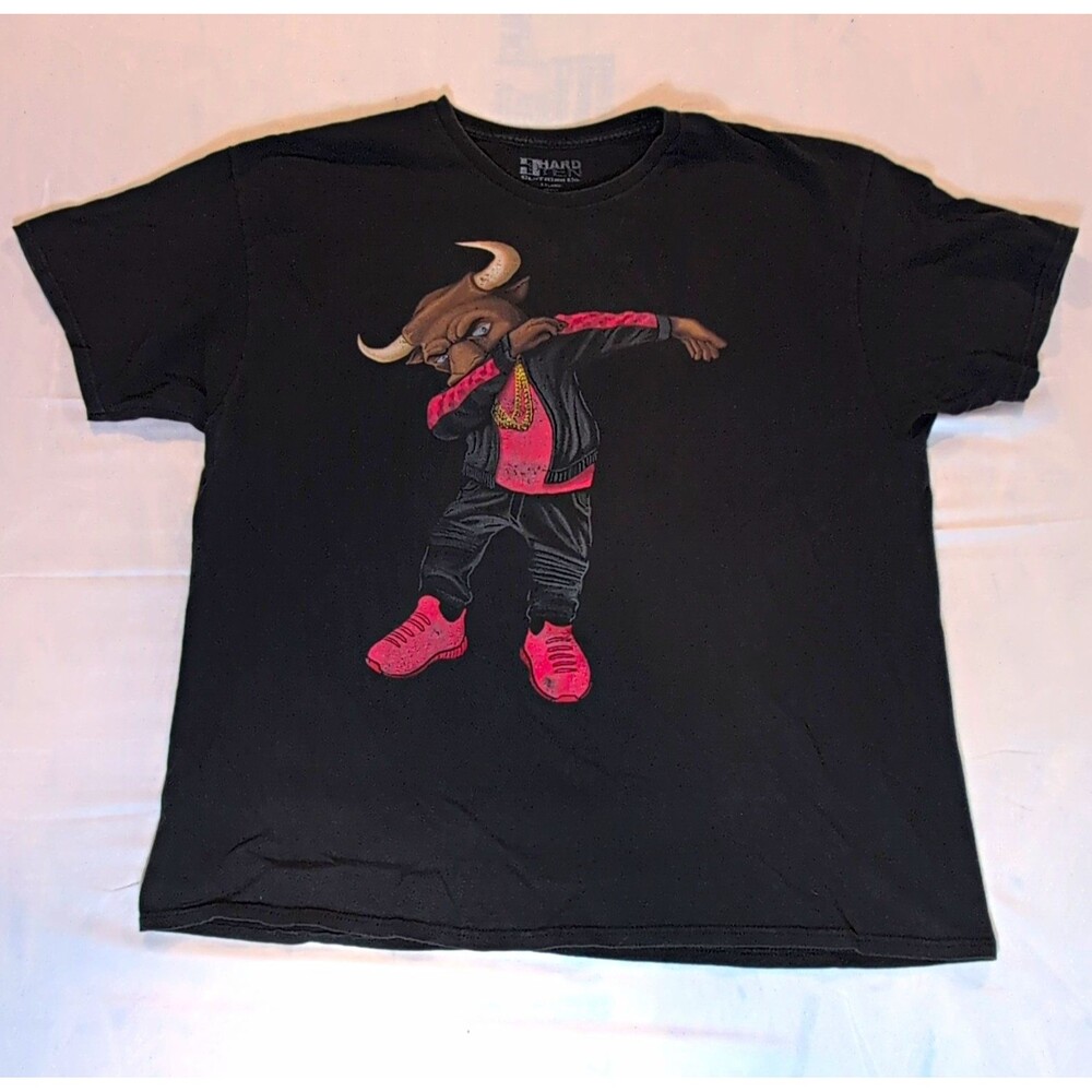 Hard Ten Clothing Co. Bull Graphic T-Shirt Mens 2XL Black Crew Neck Cotton